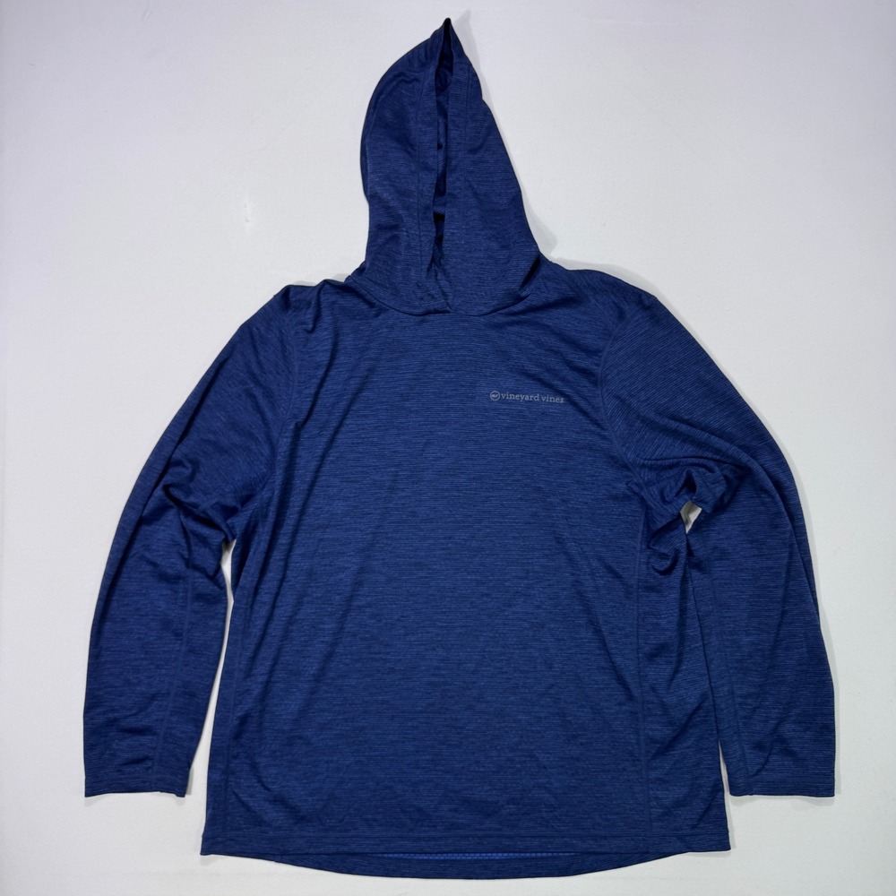 Vineyard Vines Performance Hoodie Mens XL Blue Heathered Fishing Golf Sun Shirt